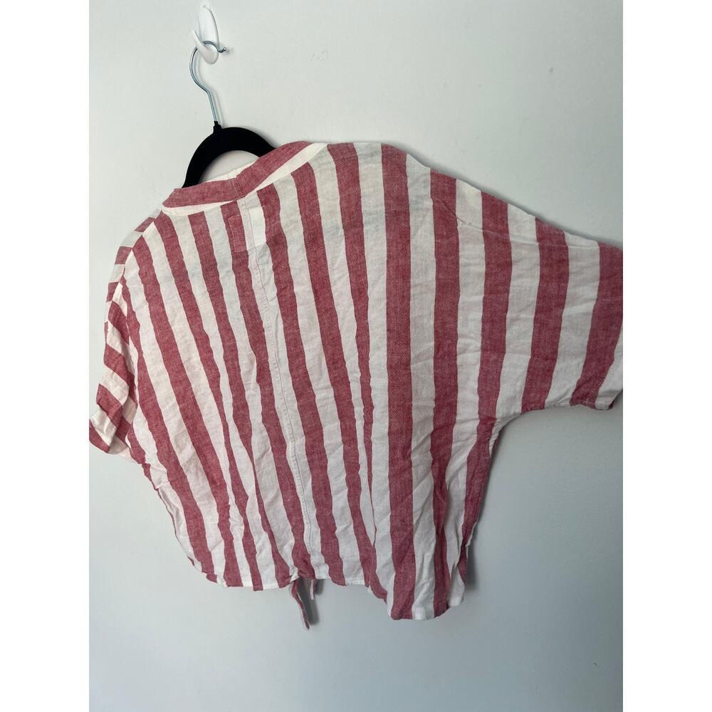 Rails Striped Button Front Shirt‎ Women XS Red White Linen Tie Hem Summer - Picture 7 of 7